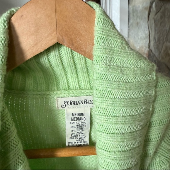 Y2K Cotton & Angora Knit Green Turtleneck Sweater women’s Medium - Picture 3 of 4